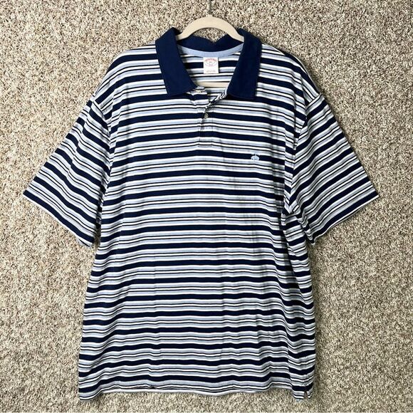 Brooks Brothers Polo Shirt Men’s XXL 346 Blue and White Striped Short Sleeve - Picture 1 of 5